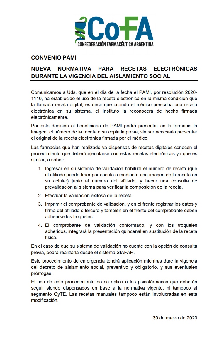 Cofasal - PAMI: Recetas con firma electrónica